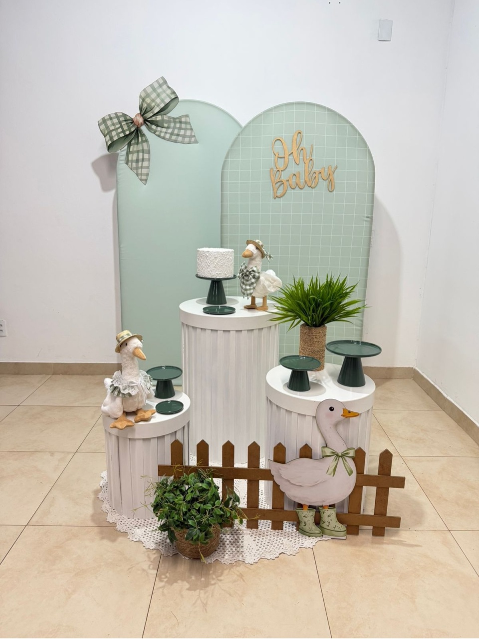 Kit Chá de Bebê M - Branco E Verde (Cerca) - DecorFest