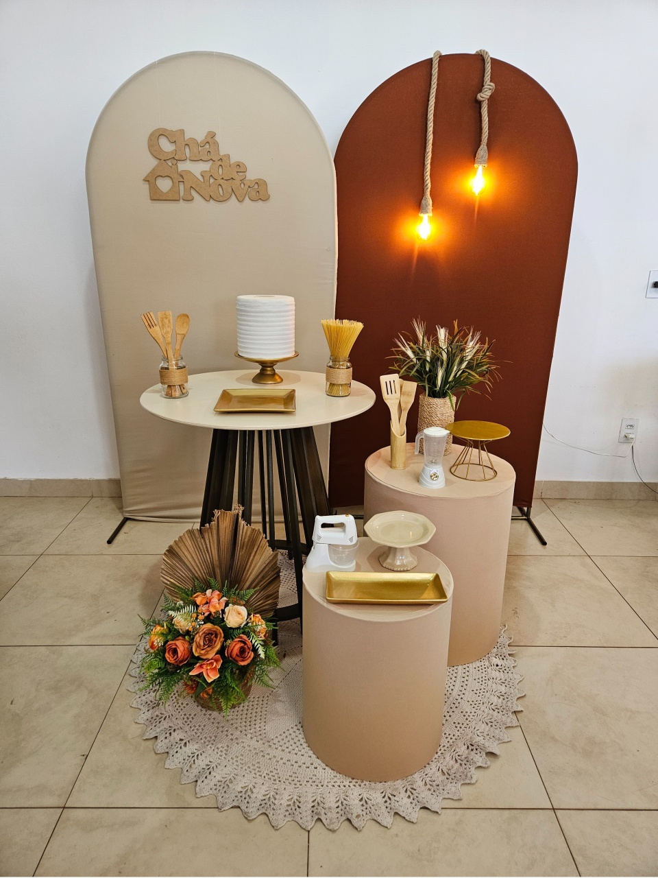 Kit Cha de Cozinha - Nude Com Terracota E Dourado - DecorFest
