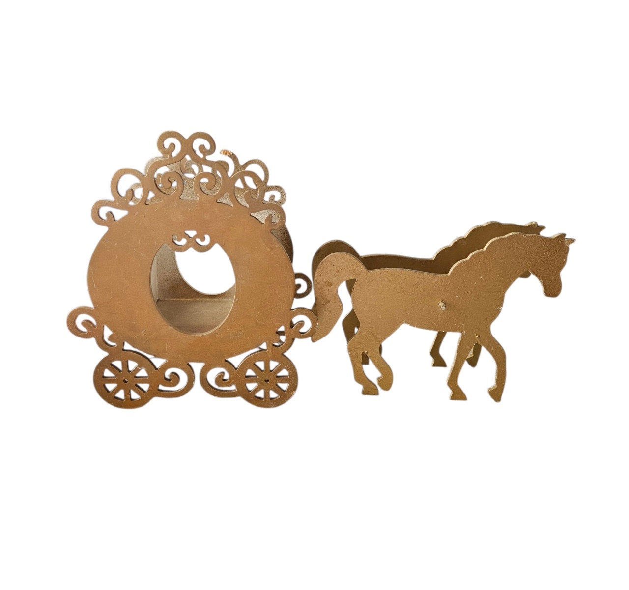 Carruagem E Cavalo Dourada Mdf - Cinderela  - DecorFest