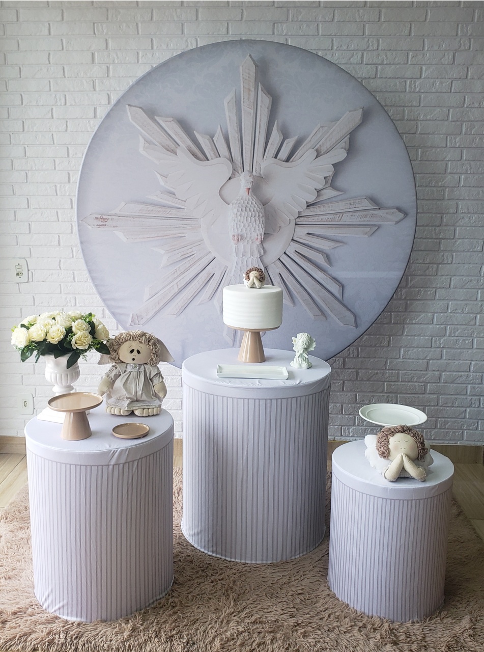 Kit P Batizado - Branco Com Anjinho Tecido - DecorFest