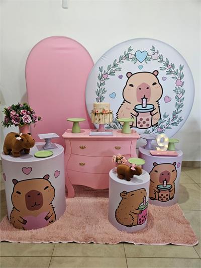 Kit Festa Facil G - Capivara Rosa - DecorFest