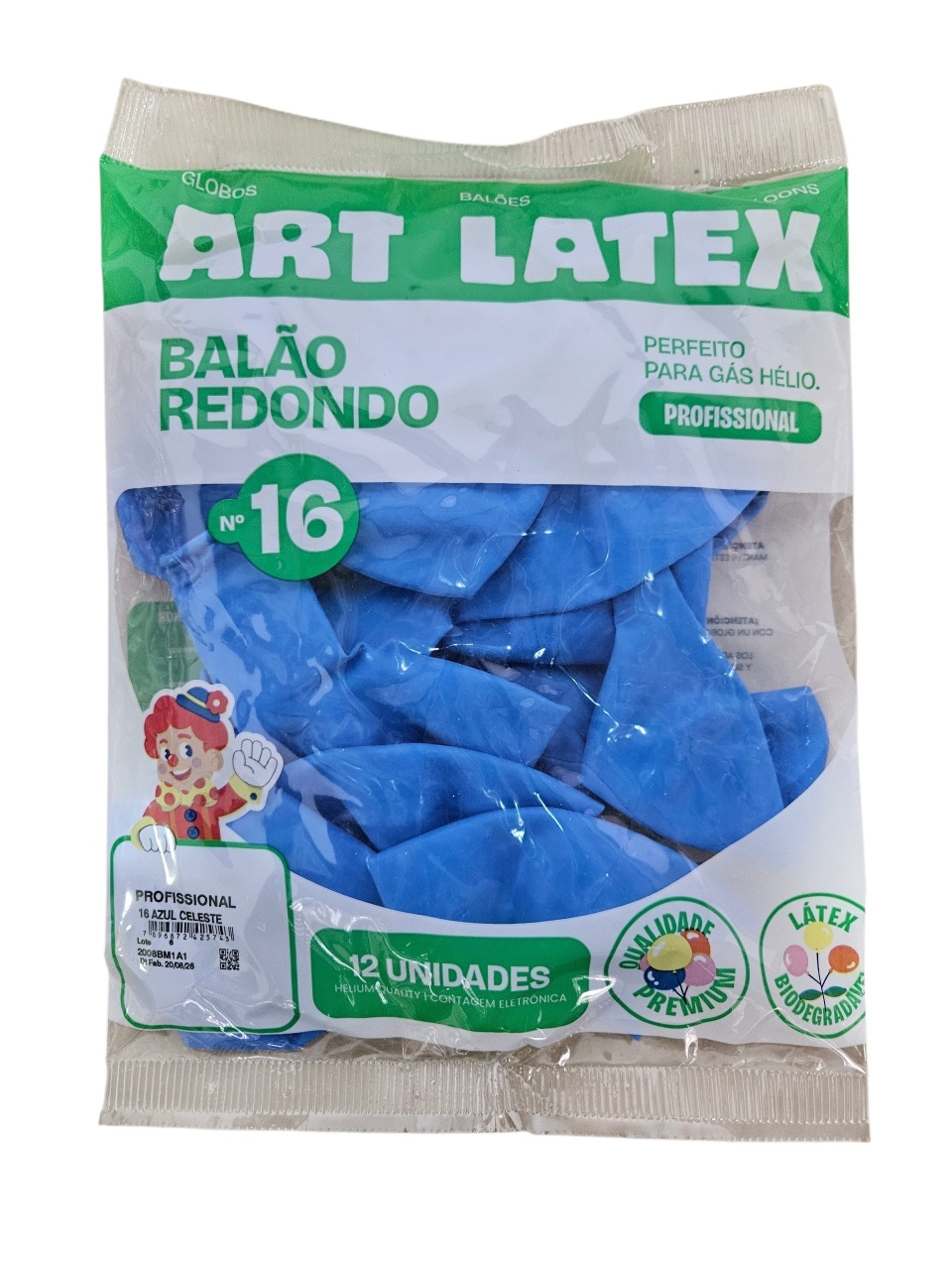 Balão Art-Latex 16" - Azul Celeste Com 12 Unidades - DecorFest