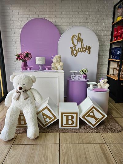 Kit Festa Facil G - Chá de Bebê - Lilás E Branco - DecorFest