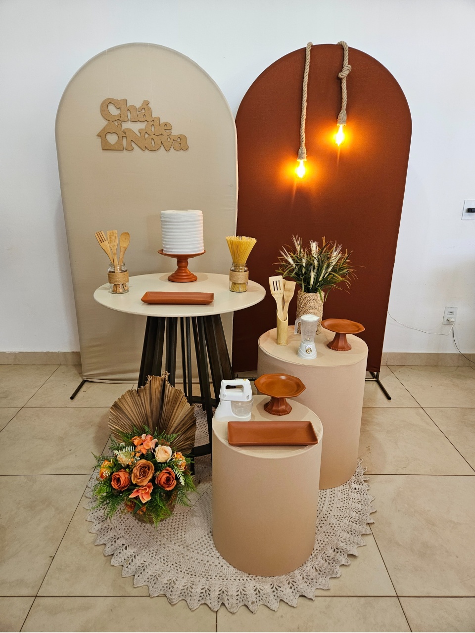Kit Cha de Cozinha - Nude Com Terracota - DecorFest
