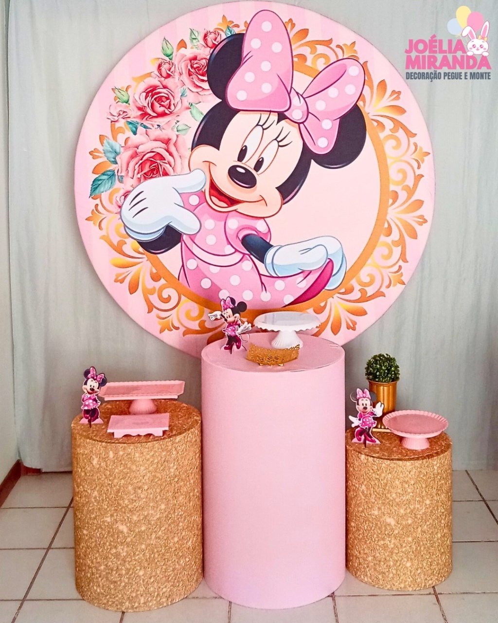 G0006-0042- 4 - Kit Prata Minnie Rosa - Dourado - JoéliaMirandaDecora