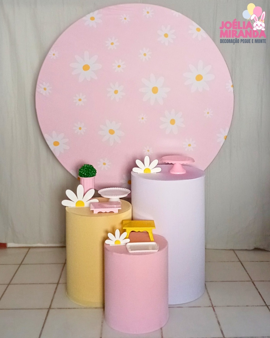 K10-0073-4 - Kit Prata Margaridas - Fundo Rosa   - JoéliaMirandaDecora