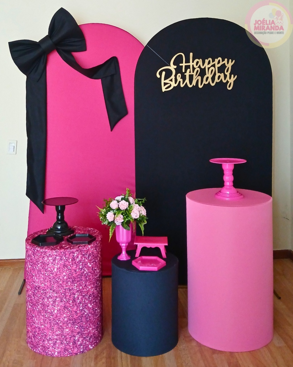 C000062 - Aniversário (Preto / Pink) - JoéliaMirandaDecora