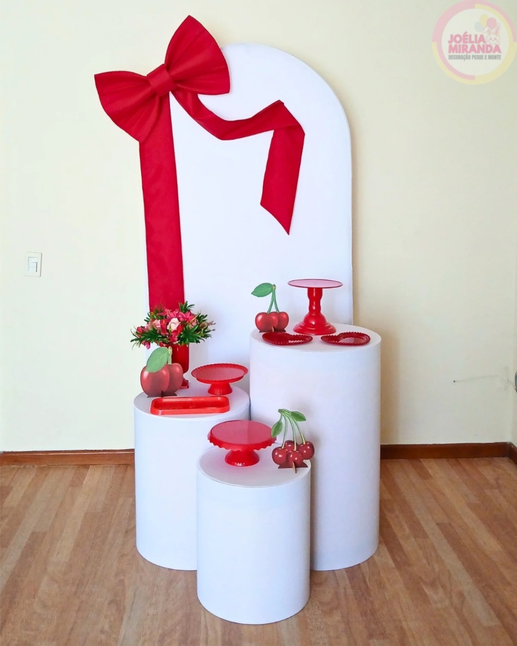 C000111 - Kit Laço Vermelho Con Branco / Cereja / Cerejinha - JoéliaMirandaDecora