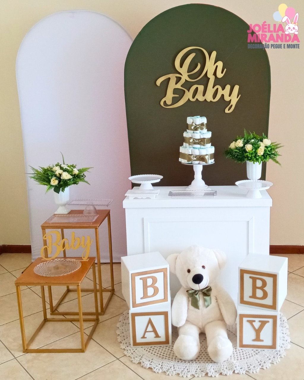 Cb0003 - Chá de Bebê Verde Oliva - Modelo 3 - JoéliaMirandaDecora