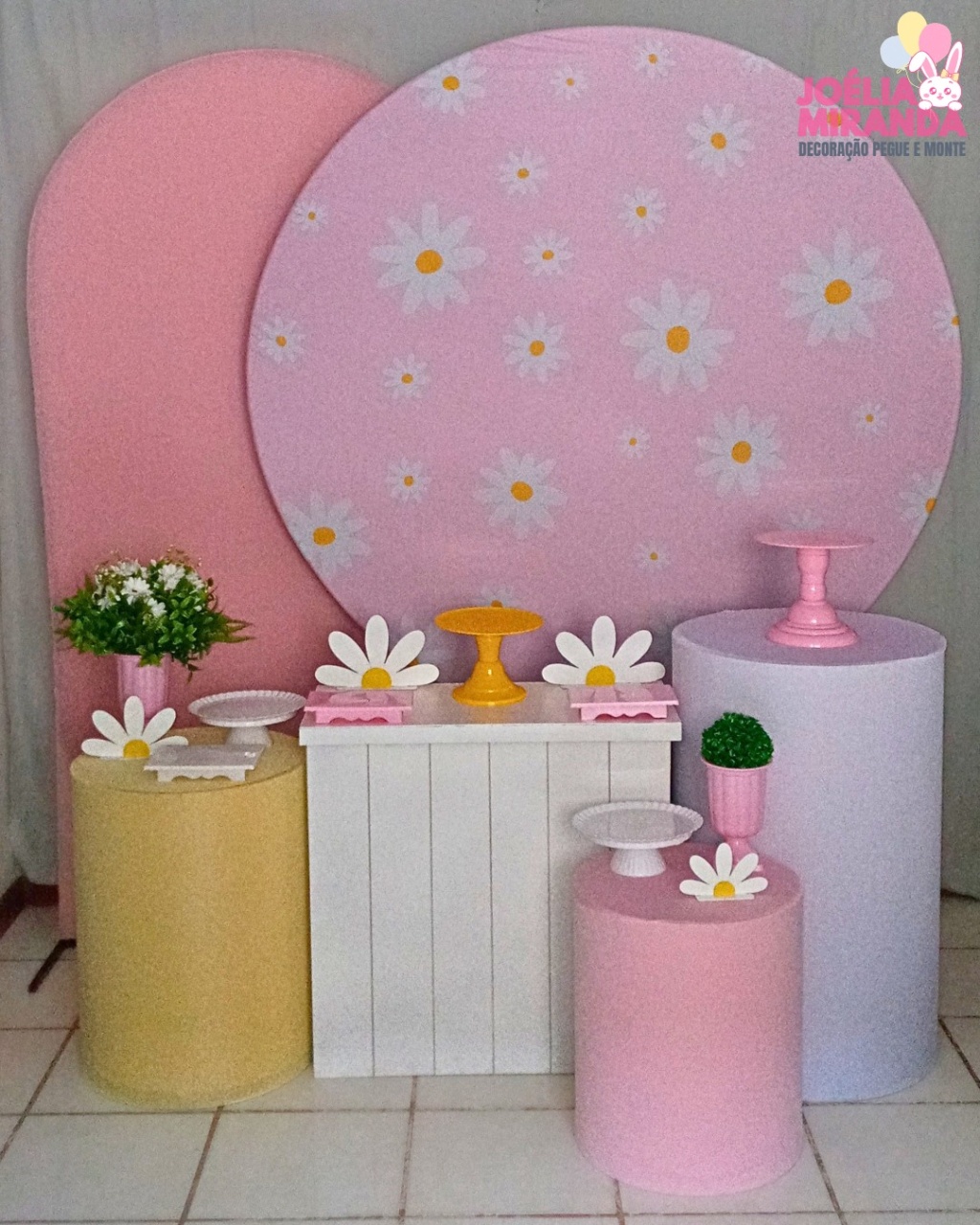 K10-0073-2 - Kit Diamante Margaridas - Fundo Rosa + Lateral Rosa - JoéliaMirandaDecora