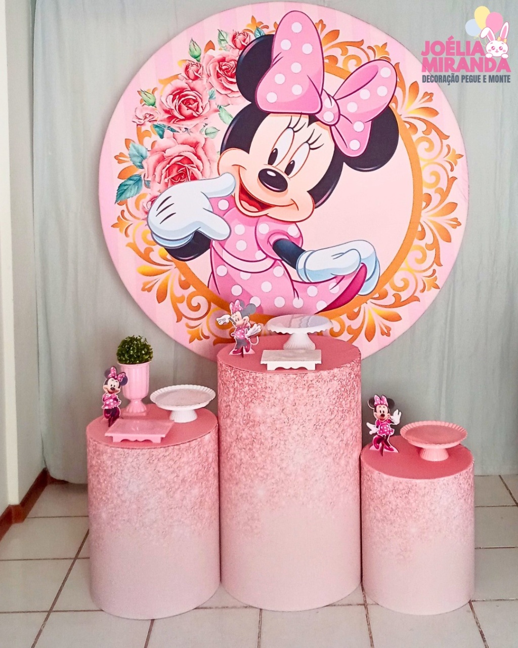 G0006-0042- 1 - Kit Prata Minnie Rosa - Glitter - JoéliaMirandaDecora