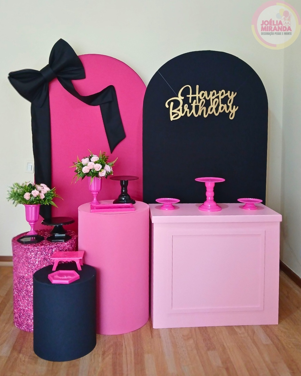 C000063 - Aniversário Adulto (Preto / Pink) - JoéliaMirandaDecora