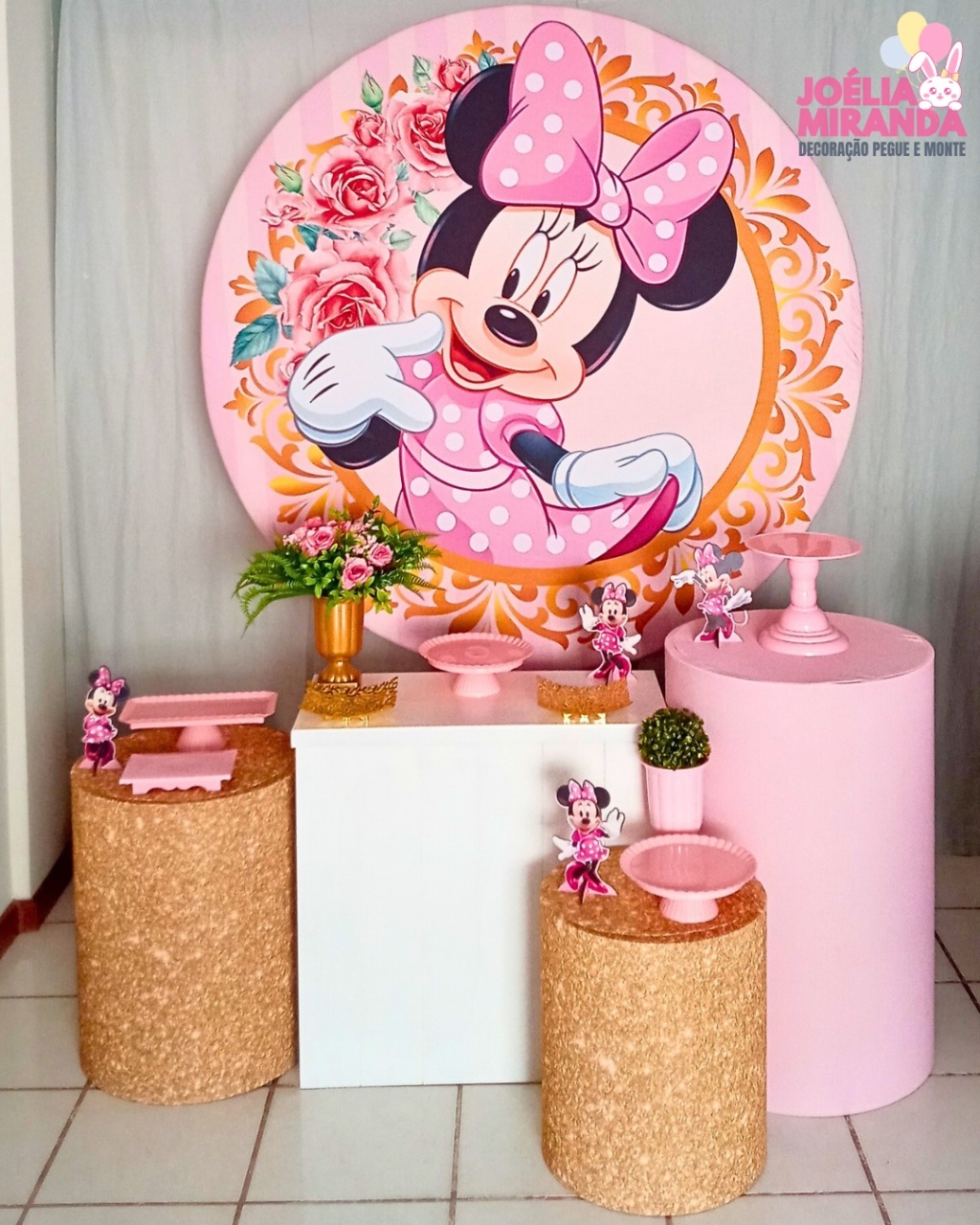 G0006-0042- 5 - Kit Ouro Minnie Rosa - Glitter Dourado  - JoéliaMirandaDecora