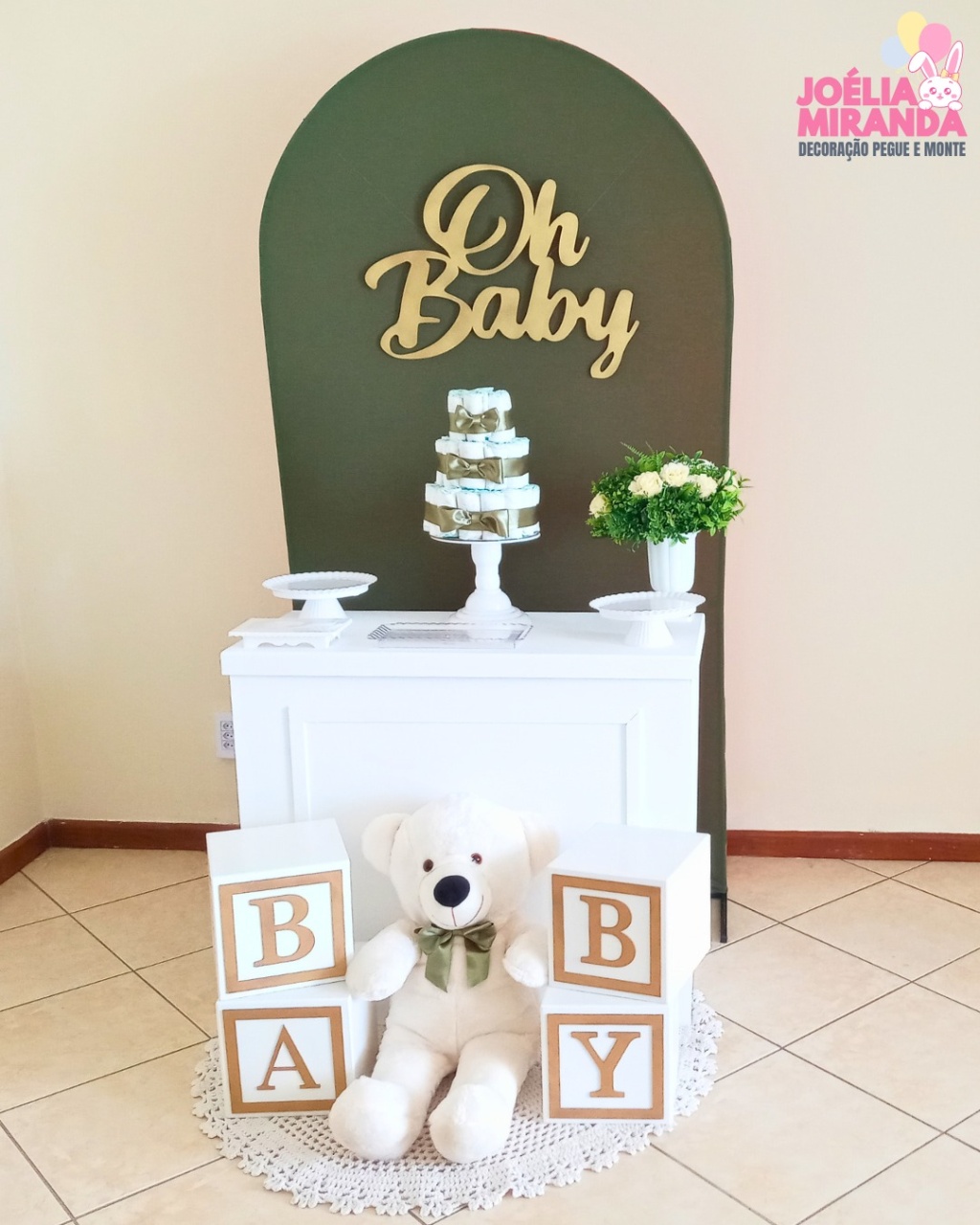 Cb0002 - Chá de Bebê Verde Oliva - Modelo 2 - JoéliaMirandaDecora