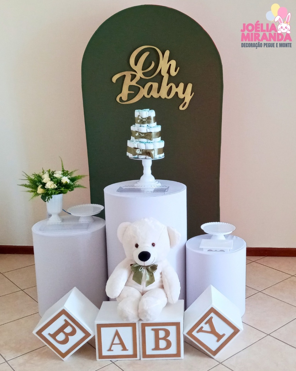 Cb0001 - Chá de Bebê Verde Oliva - Modelo 1 - JoéliaMirandaDecora