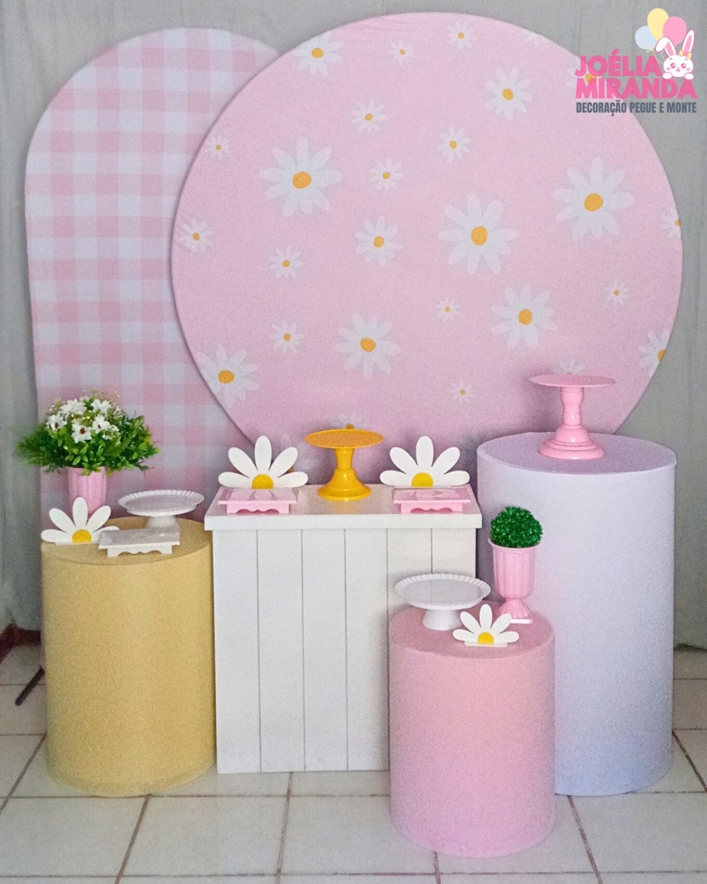 K10-0073-1 - Kit Diamante Margaridas - Fundo Rosa - JoéliaMirandaDecora