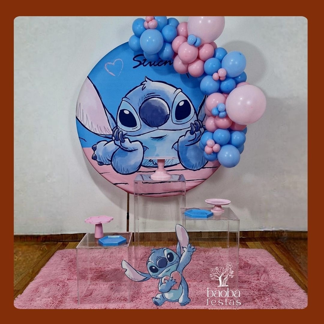 Stitch Rosa - Composição Trio de Acrílicos - Baobafestas