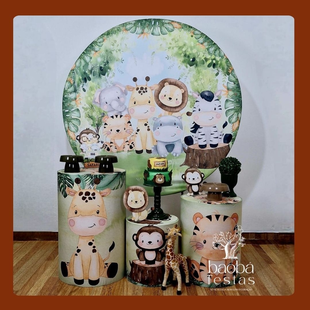 Safari Tradicional - Kit Ouro + Pelúcia Girafa - Baobafestas