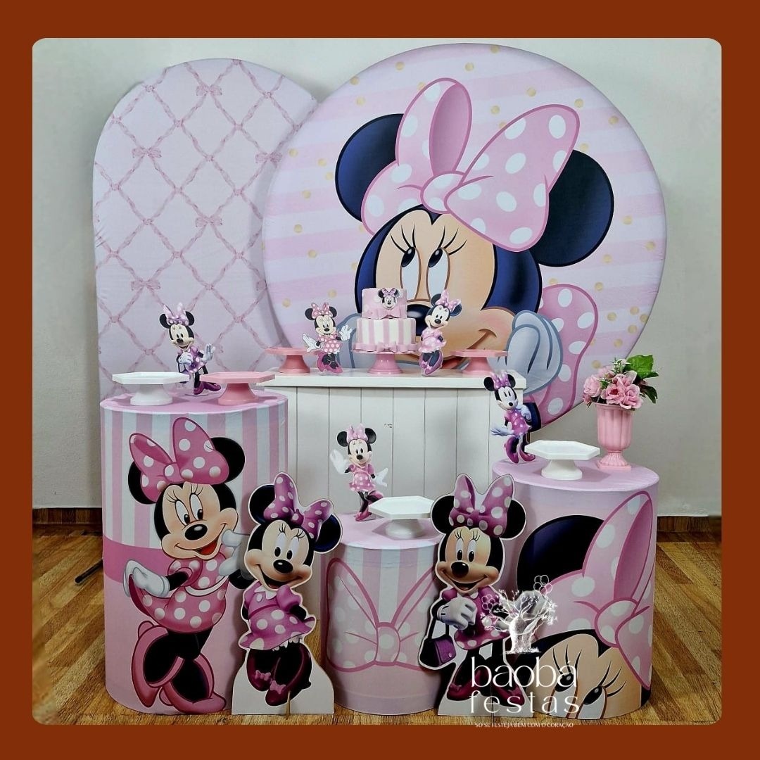 Minnie Rosa (152) - Kit Luxo (+ 2 Totens) - Baobafestas
