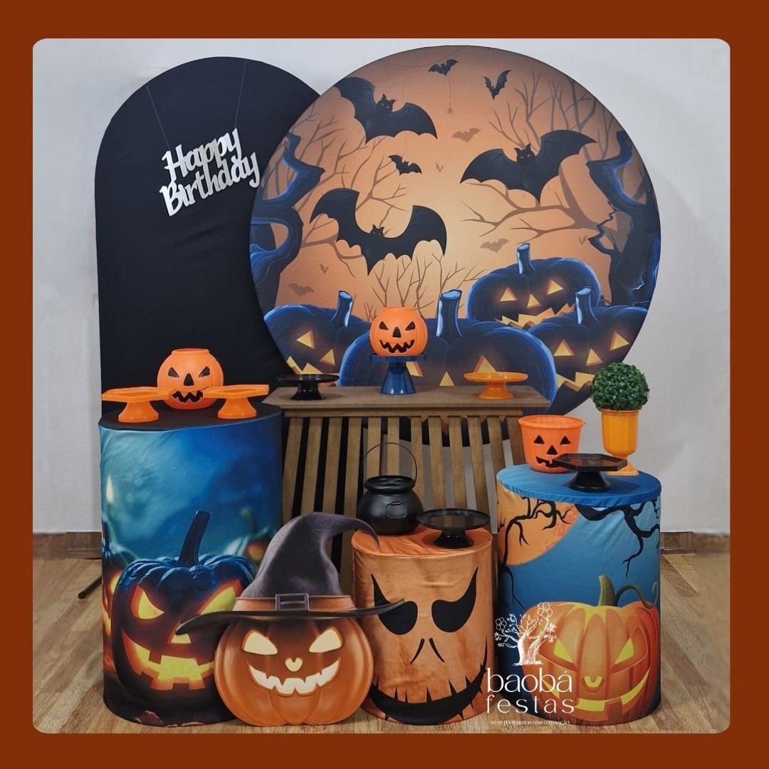 Kit Luxo - Halloween 2 + Totem de Chão + Placa Happy Birthday  - Baobafestas