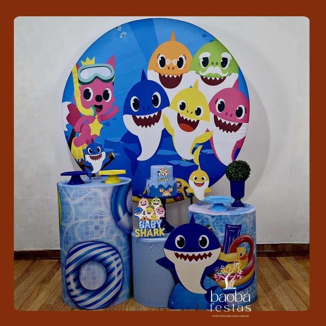 Baby Shark Azul (64) - Kit Ouro (+Totem) - Baobafestas