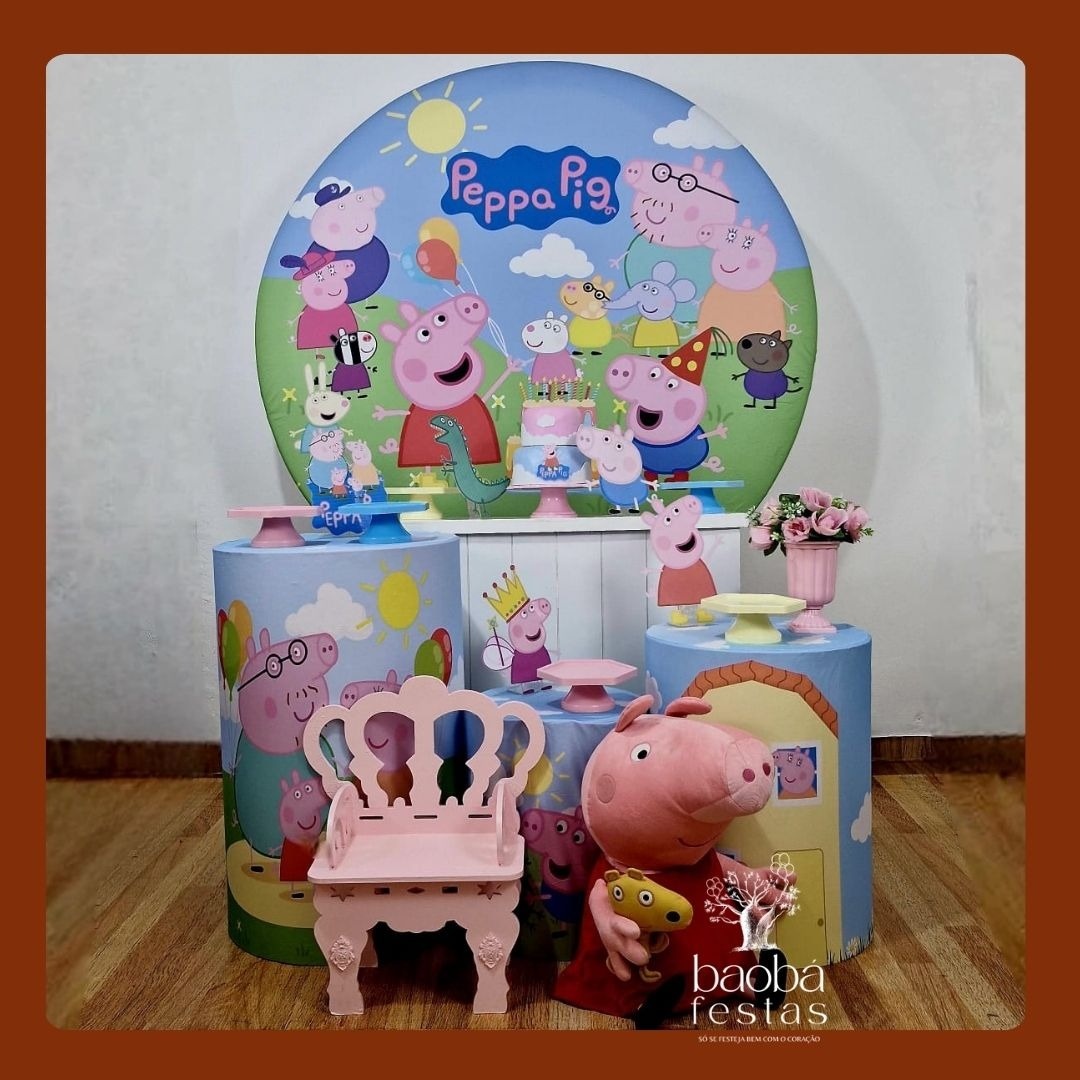 Peppa Pig Rosa (76) - Kit Diamante (+Pelucia + Banco) - Baobafestas