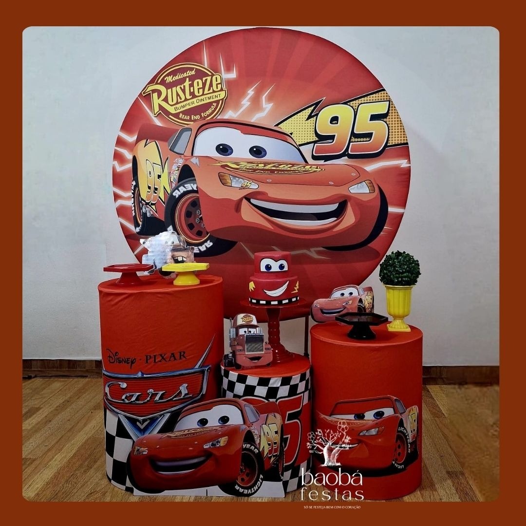 Carros - Relâmpago Mcqueen (48) - Kit Ouro (+Totem) - Baobafestas