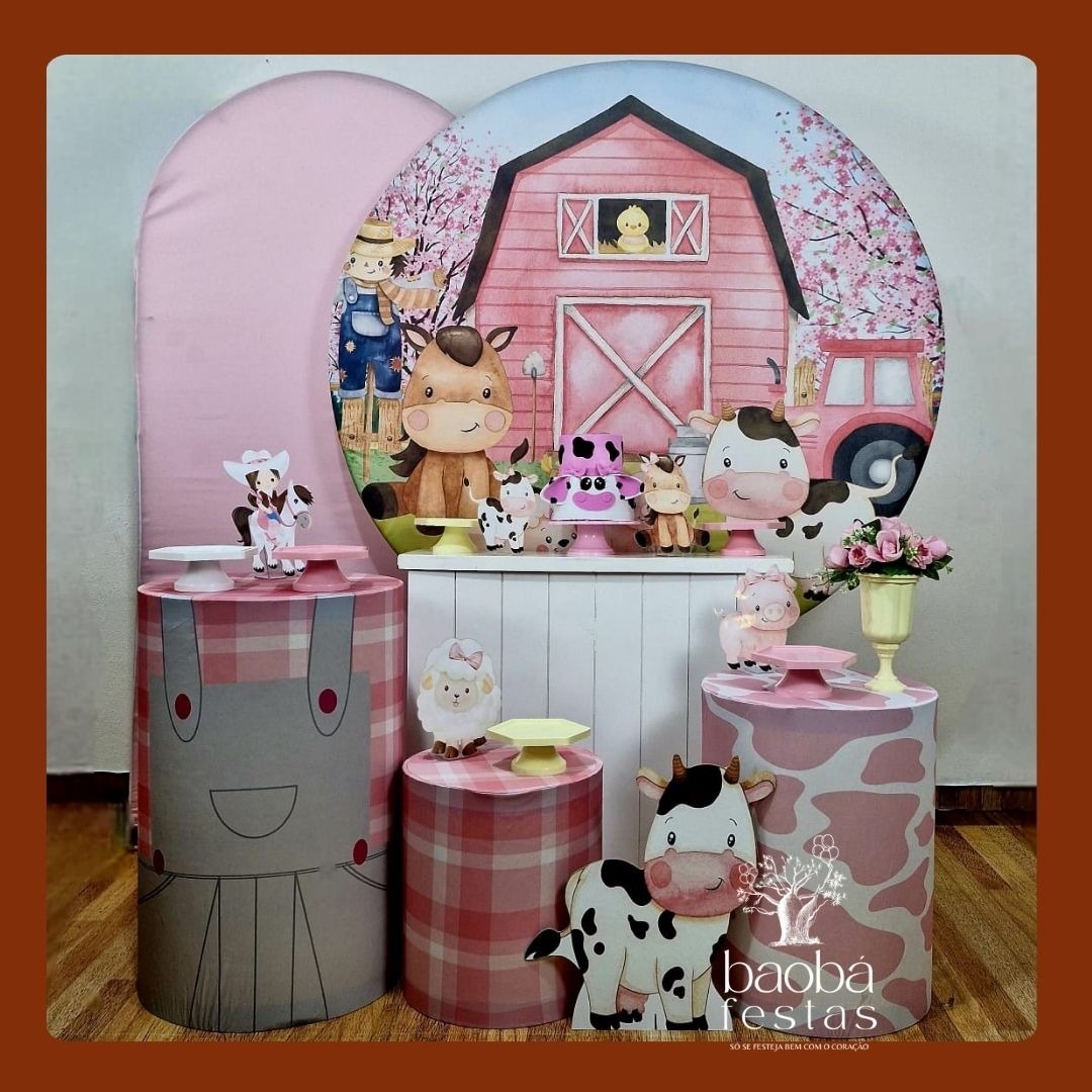Fazendinha Rosa (163) - Kit Luxo (+Totem) - Baobafestas