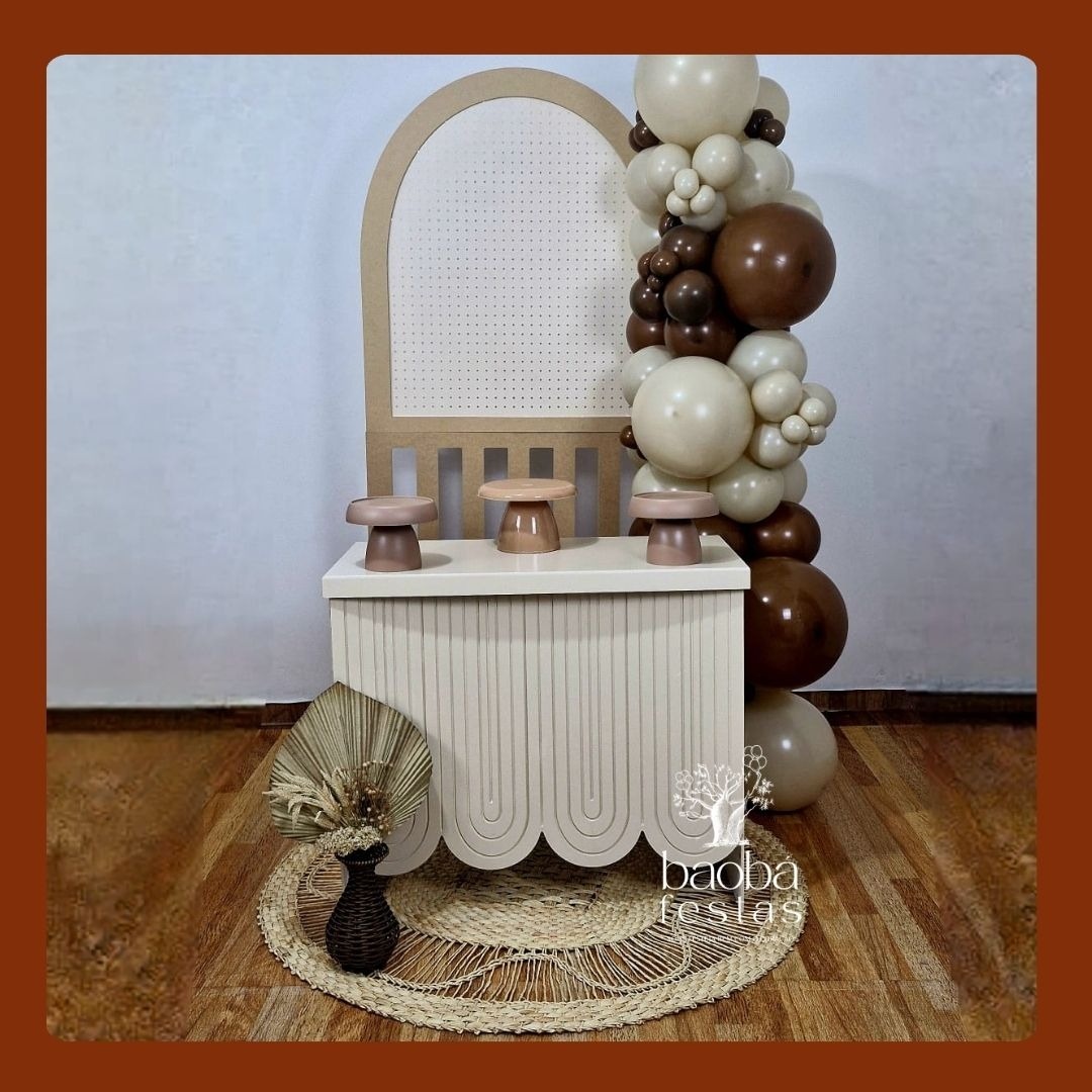 Composição 1 - Painel Ripado Com Mesa Boho - Sem Balões - Baobafestas