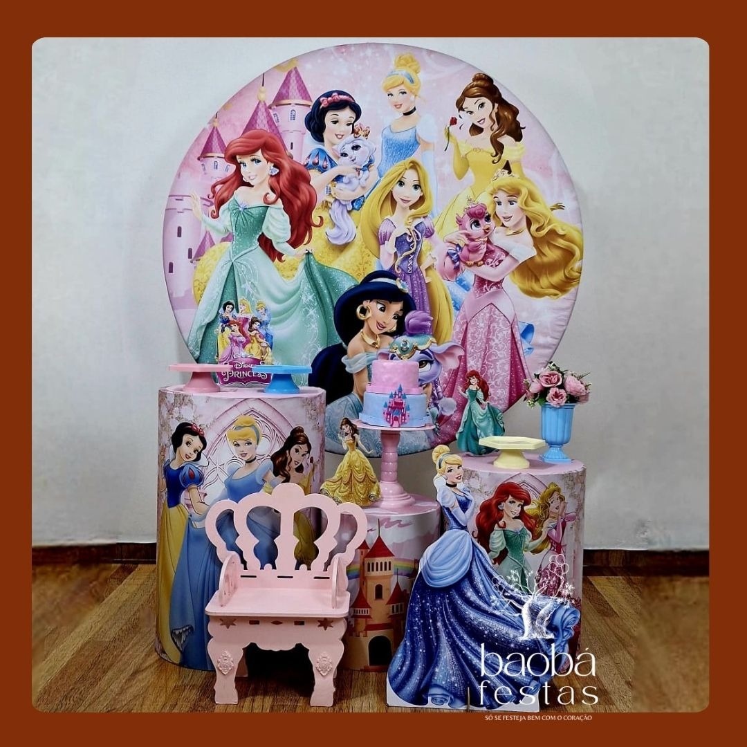 Princesas Disney (25) - Kit Ouro (+Totem + Banquinho) - Baobafestas