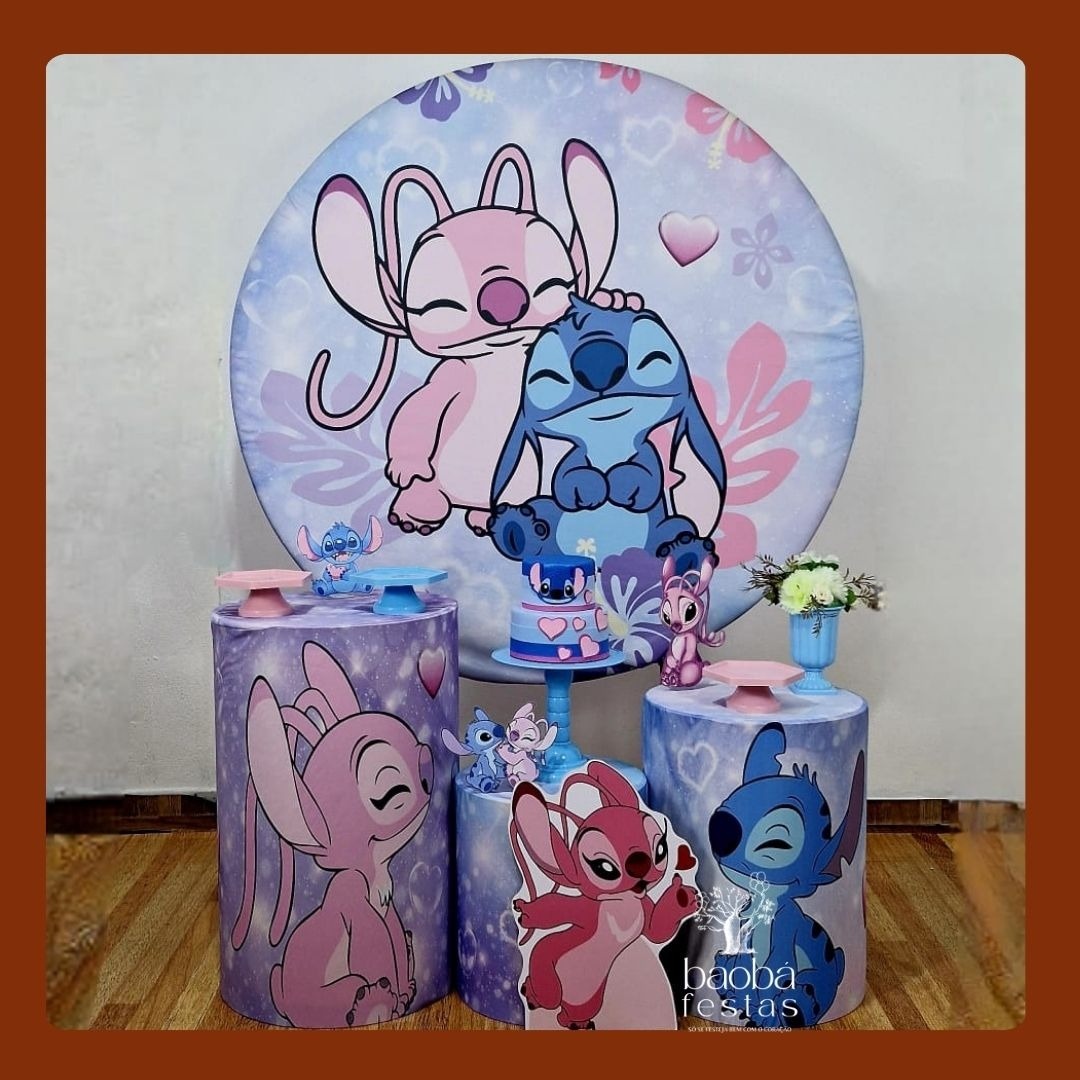 Kit Ouro - Stitch E Angel + Totem de Chão Angel - Baobafestas