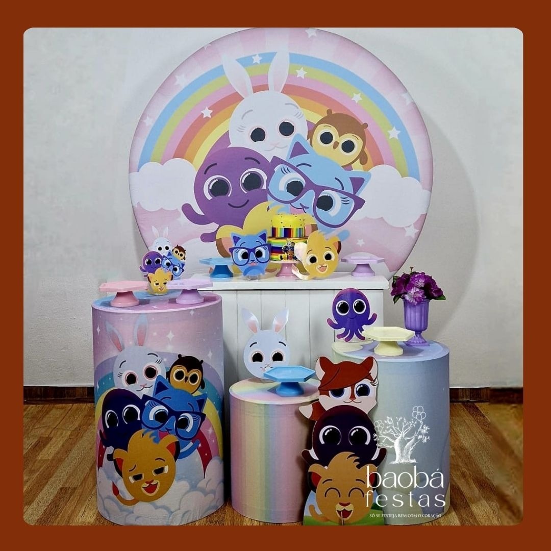 Kit Diamante Bolo Fofos Rosa + Totem de Chão - Baobafestas