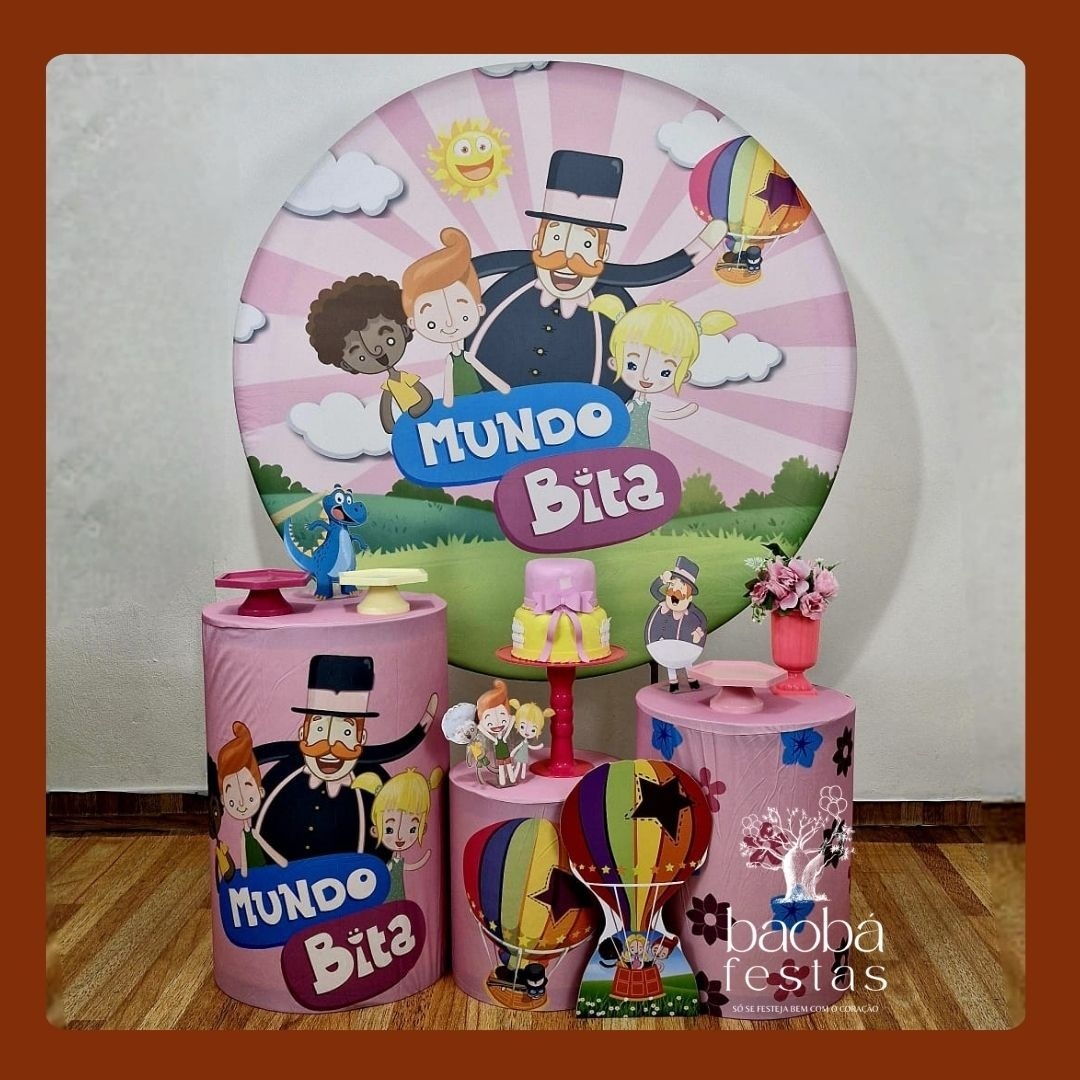 Mundo Bita Rosa - Kit Ouro (+ Totem de Chão Balão) - Baobafestas