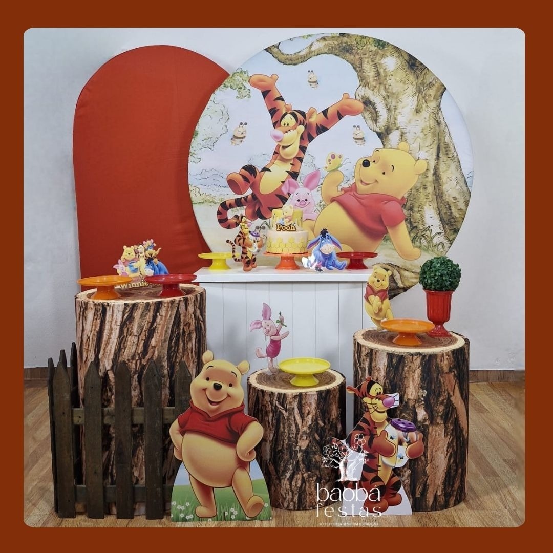 Kit Luxo - Ursinho Pooh + 2 Totens de Chão + Cerca - Baobafestas