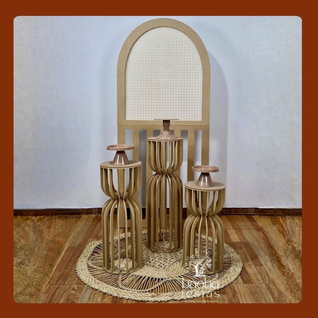 Composição - Trio Ampulhetas - Painel 2X1 Ripado Mdf - Baobafestas