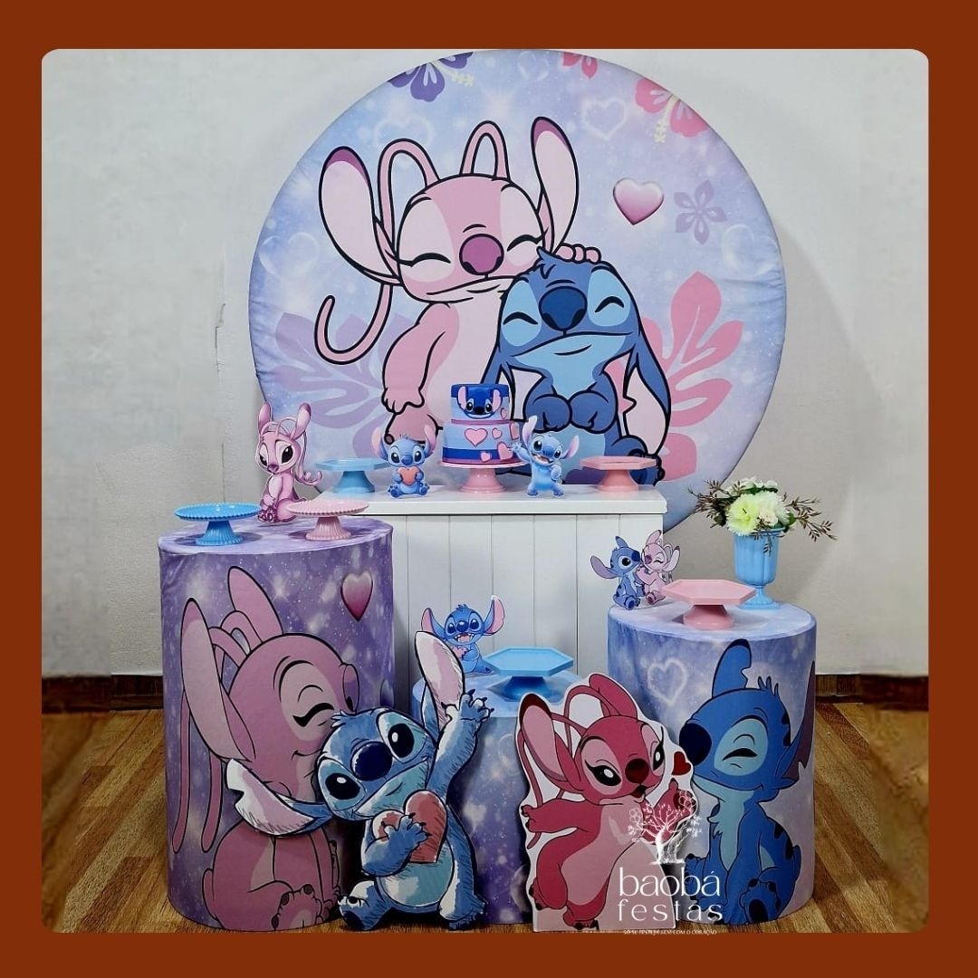 Kit Diamante - Stitch E Angel + 1 Totem Stitch + 1 Totem Angel - Baobafestas