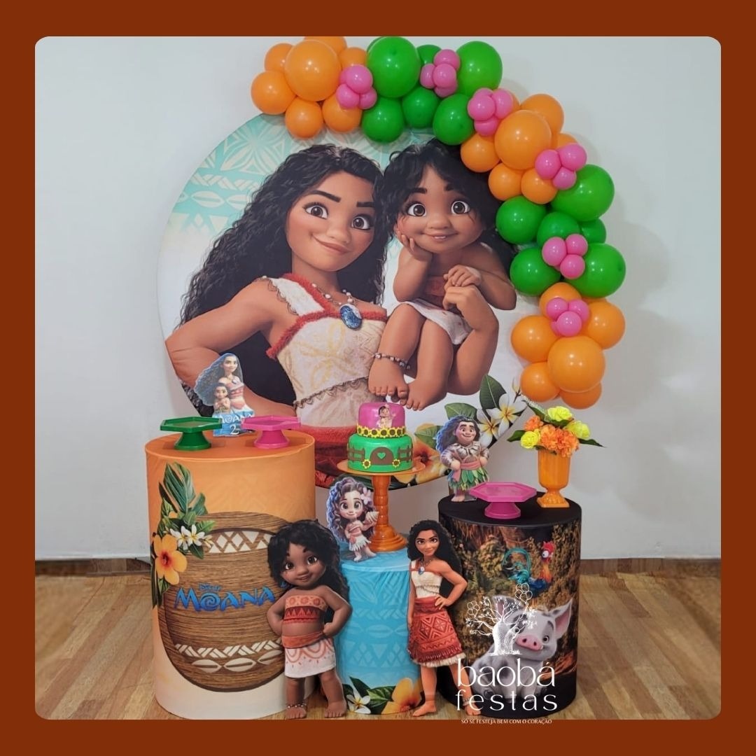 Moana 2 - Kit Ouro (+ 2 Totens de Chão - Sem Balões) - Baobafestas