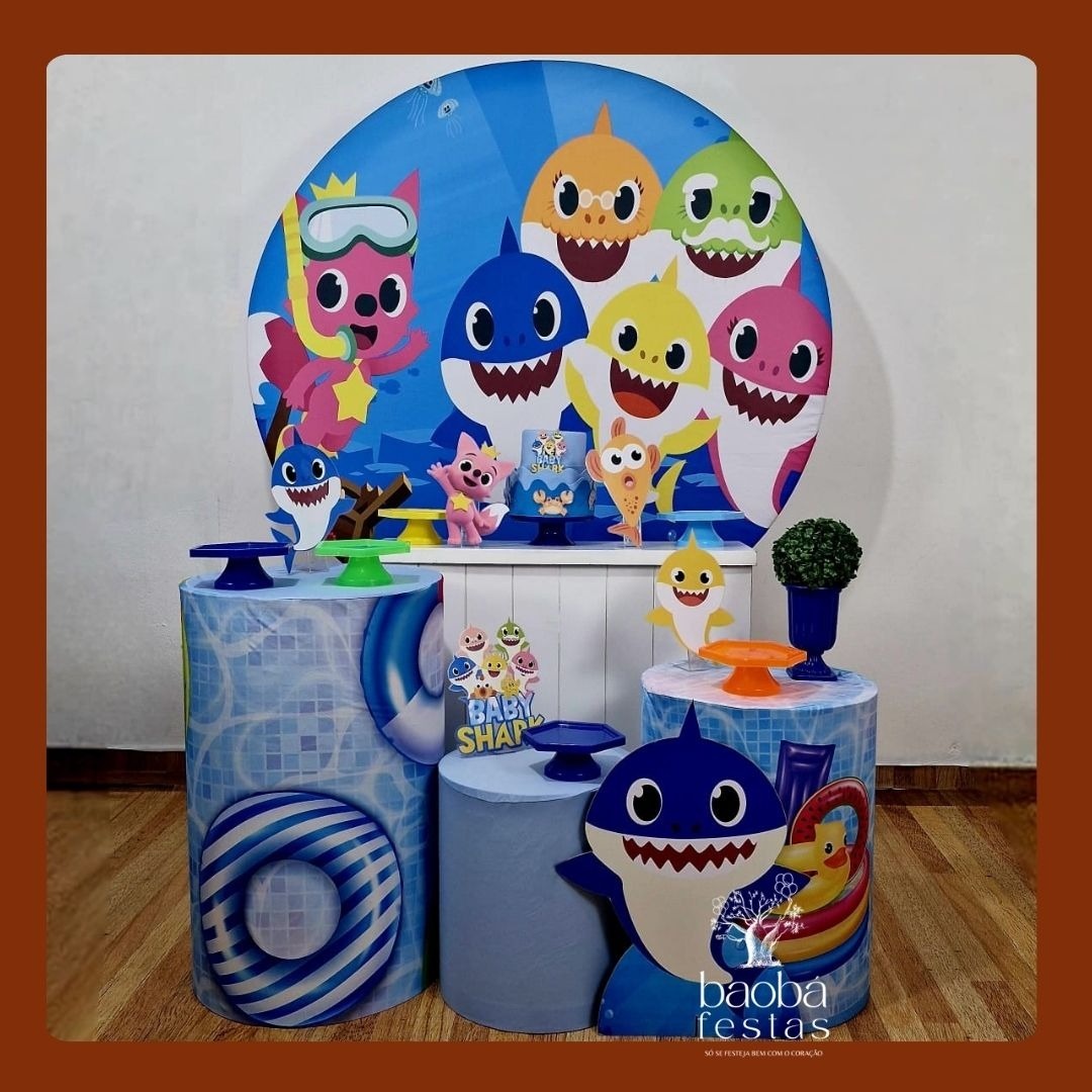Baby Shark Azul (64) - Kit Diamante (+Totem) - Baobafestas