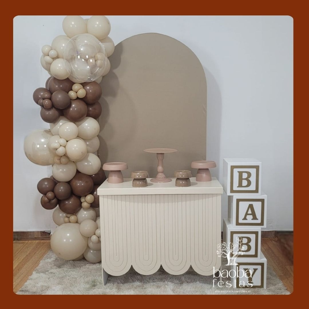 Oh Baby - Composição - Mesa Boho Nude Com Cubos M - Sem Balões - Baobafestas