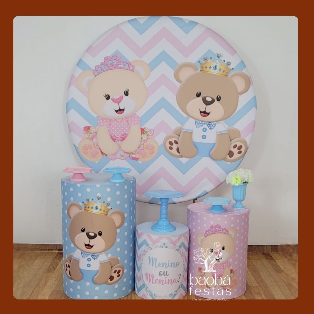 Kit Prata - Ursinhos Azul E Rosa - Baobafestas