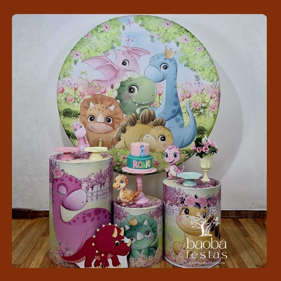 Dino Baby Rosa (+ Totem de Chão) - Kit Ouro - Baobafestas