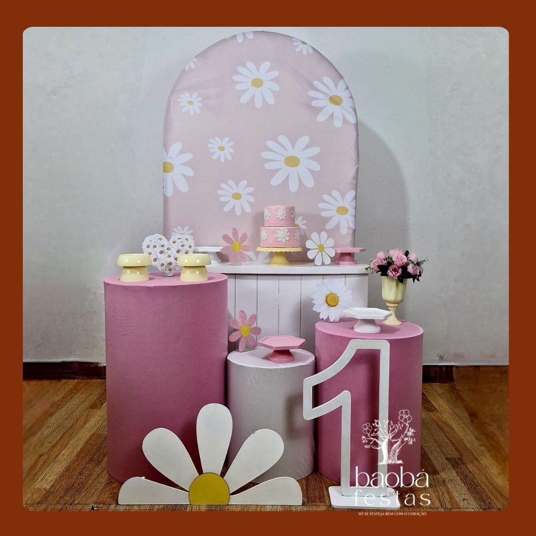 Margarida Rosa (105) - Kit Diamante (+Totem + Idade Em Mdf) - Baobafestas