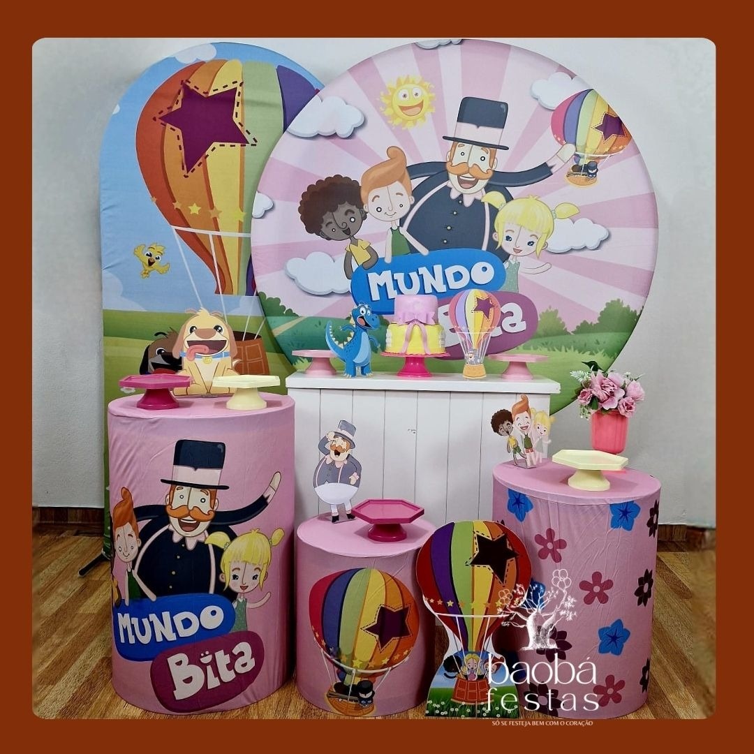 Mundo Bita Rosa - Kit Luxo (+ Totem de Chão Balão)  - Baobafestas