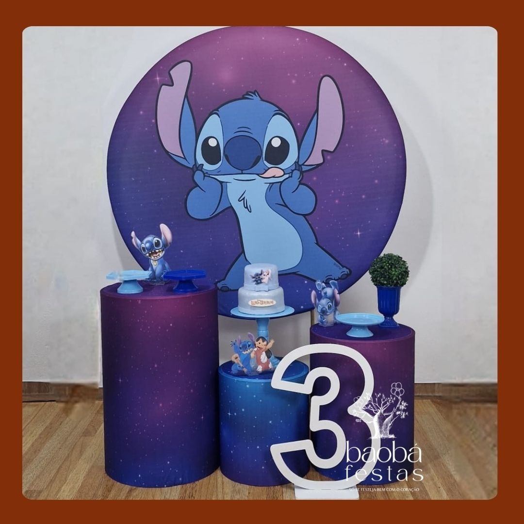 Kit Ouro - Stitch Azul + Idade Em Mdf - Baobafestas