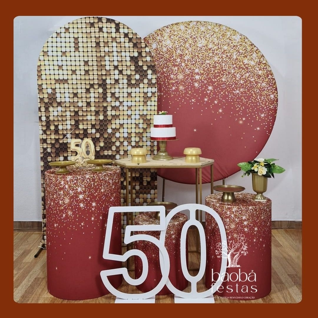 Kit Luxo - Vermelho Com Dourado Com Idades Em Mdf - Baobafestas