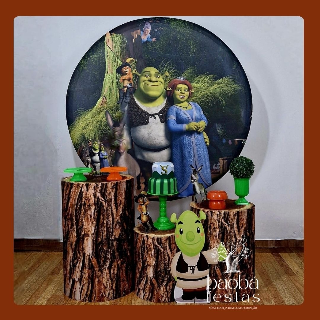 Shrek - Kit Ouro (Bandejas Coloridas + Totem de Chão)  - Baobafestas
