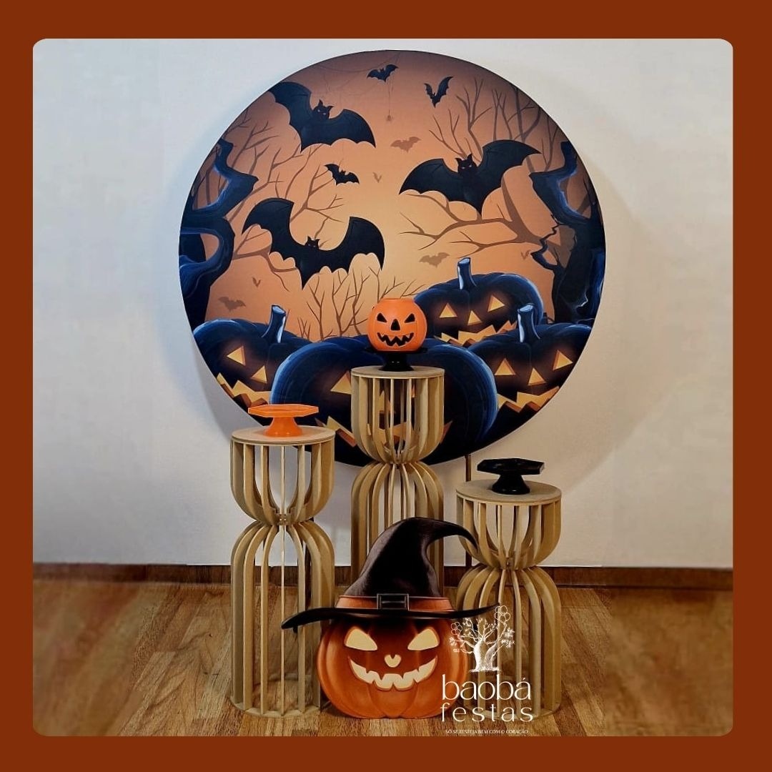 Composição - Trio Ampulhetas - Halloween Com Totem de Chão - Baobafestas