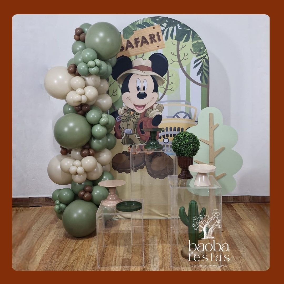 Composição - Mickey Safari - Com Acrílicos - Sem Balões + Árvore - Baobafestas