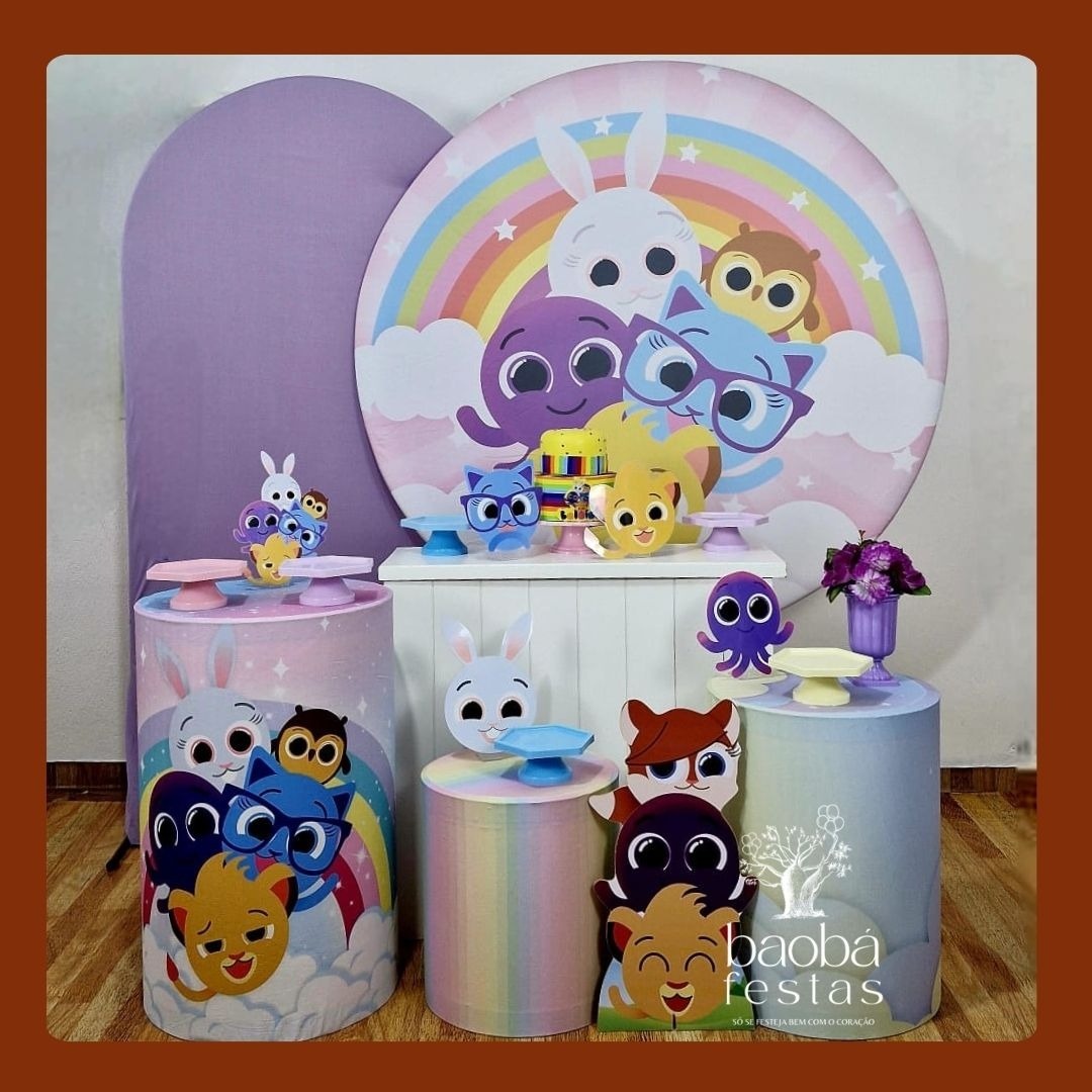 Kit Luxo - Bolo Fofos Rosa + Totem de Chão - Baobafestas