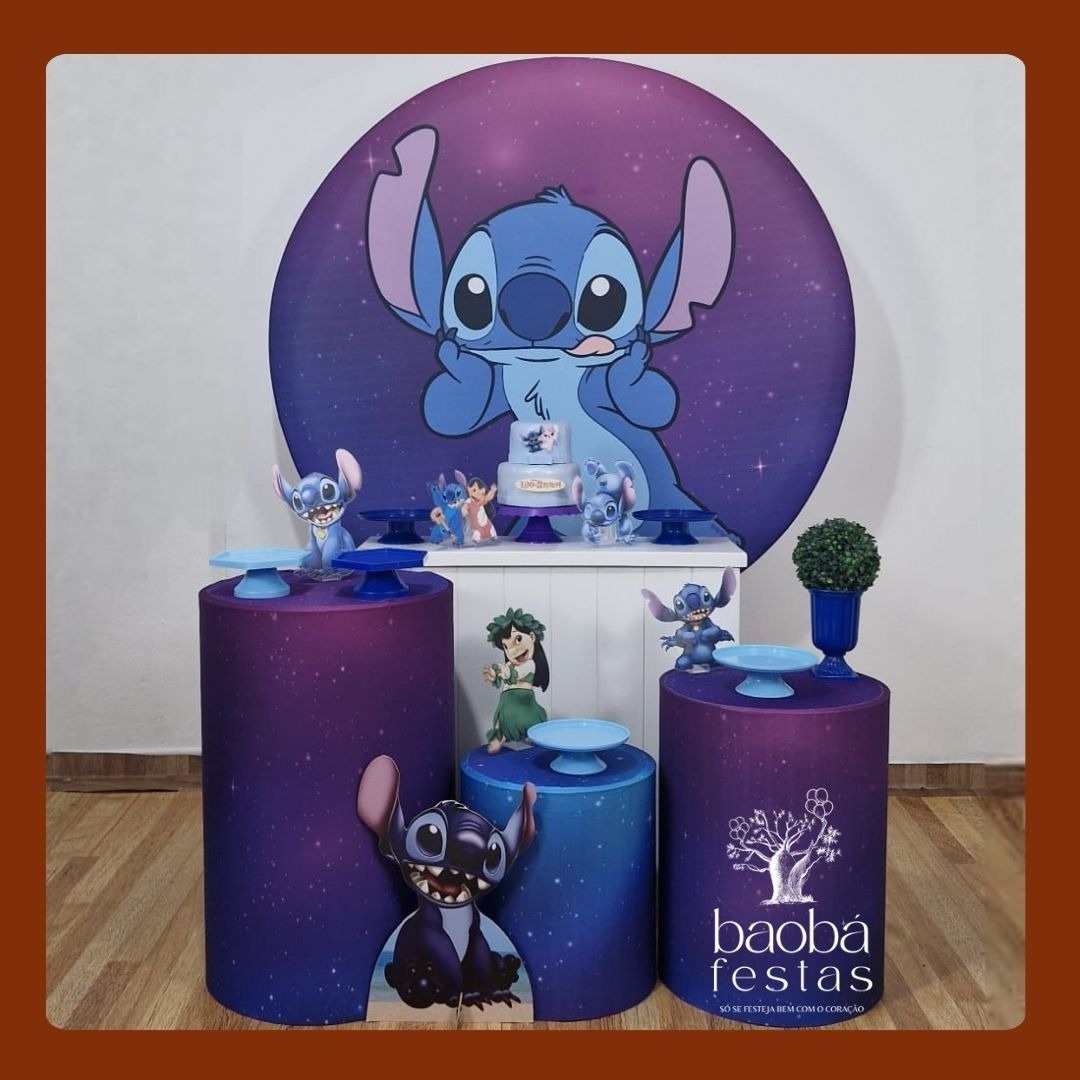Kit Diamante - Stitch Azul + Totem de Chão  - Baobafestas